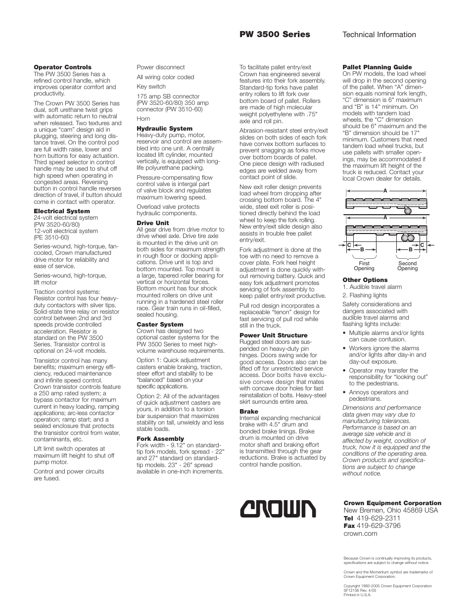 Pw 3500 series | Crown Equipment Walkie Pallet Truck PW 3500 User Manual | Page 4 / 4