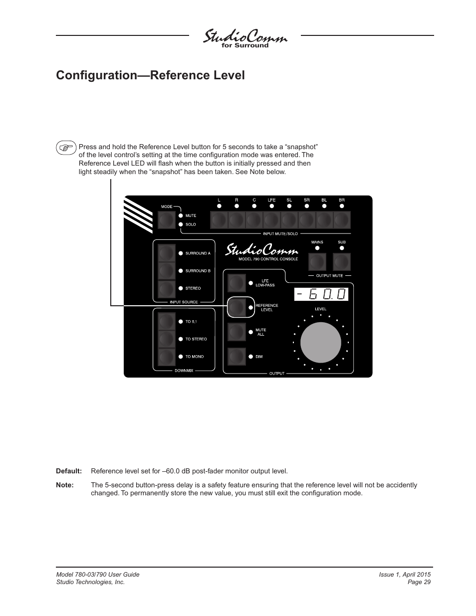 Conﬁguration—reference level | Studio Technologies 780-03 V.4.15 User Manual | Page 29 / 51