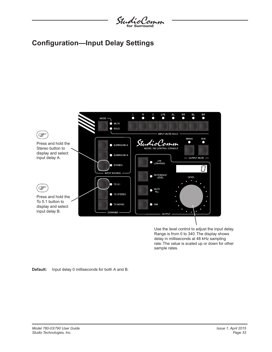 Conﬁguration—input delay settings | Studio Technologies 780-03 V.4.15 User Manual | Page 33 / 51