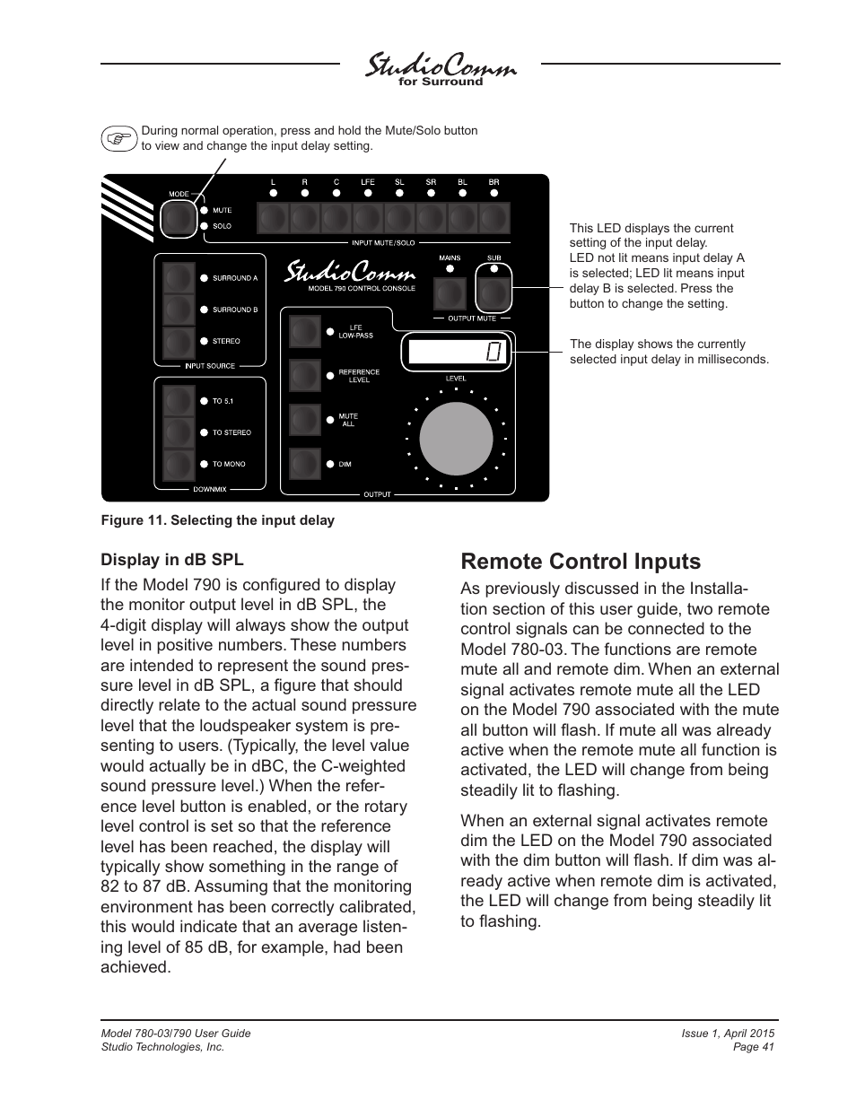 Remote control inputs | Studio Technologies 780-03 V.4.15 User Manual | Page 41 / 51