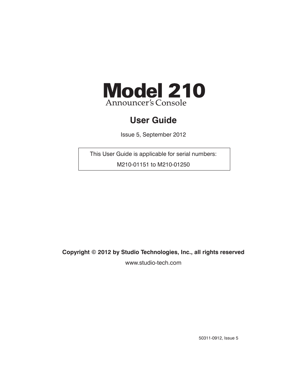 Studio Technologies 210 2012 User Manual | 37 pages