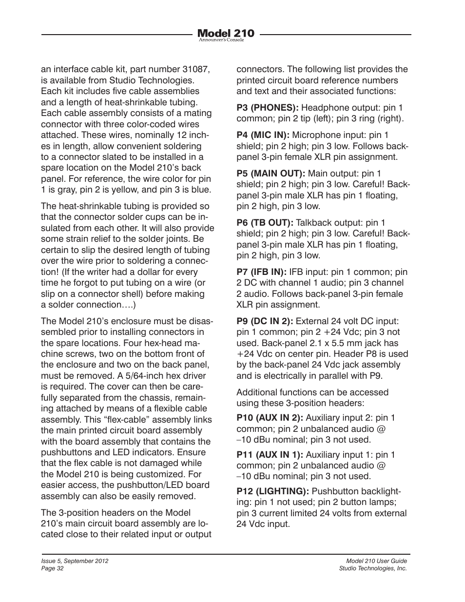 Studio Technologies 210 2012 User Manual | Page 32 / 37