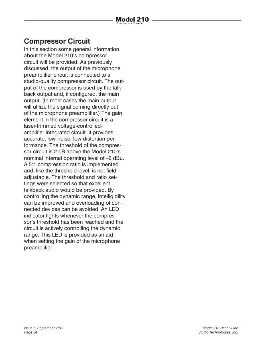 Compressor circuit | Studio Technologies 210 2012 User Manual | Page 34 / 37