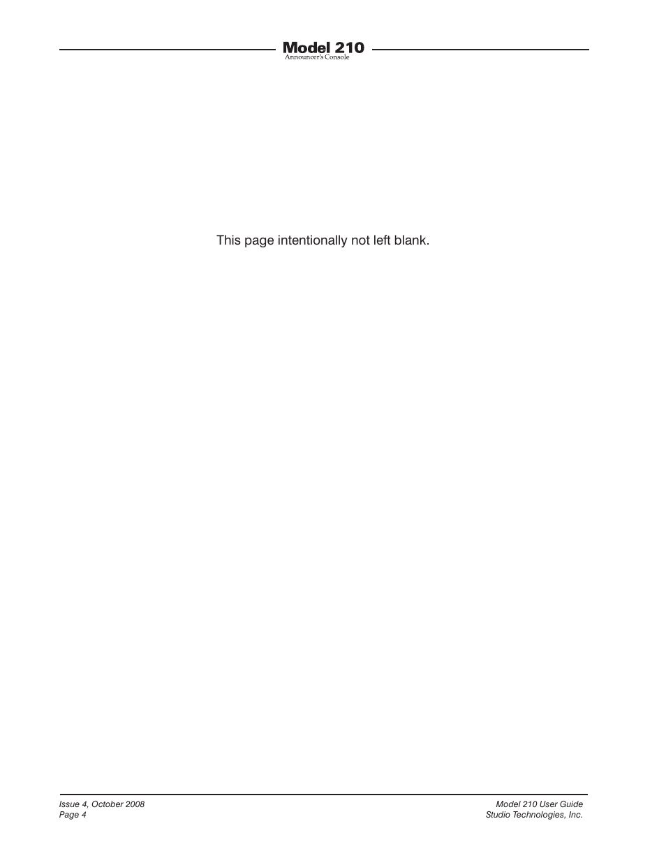 This page intentionally not left blank | Studio Technologies 210 2008 User Manual | Page 4 / 37