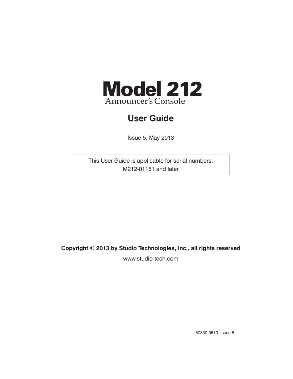 Studio Technologies 212 2013 User Manual | 37 pages