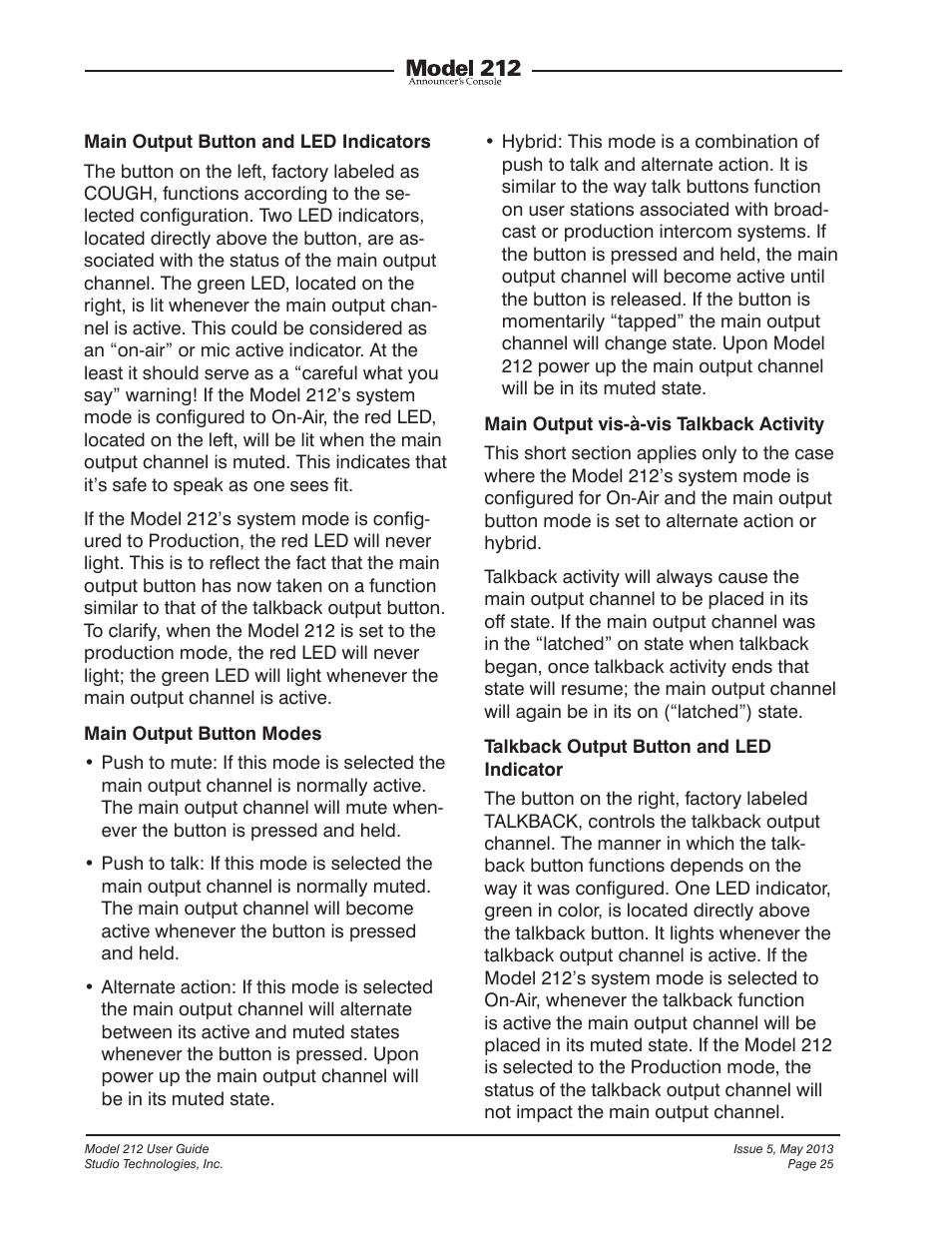 Studio Technologies 212 2013 User Manual | Page 25 / 37