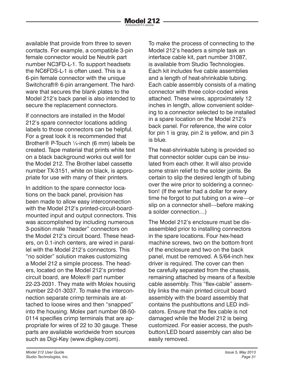 Studio Technologies 212 2013 User Manual | Page 31 / 37