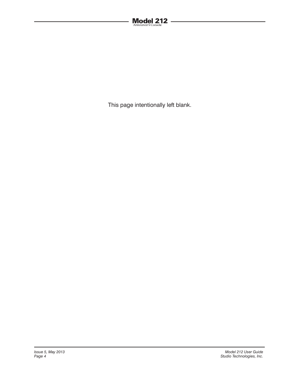 This page intentionally left blank | Studio Technologies 212 2013 User Manual | Page 4 / 37