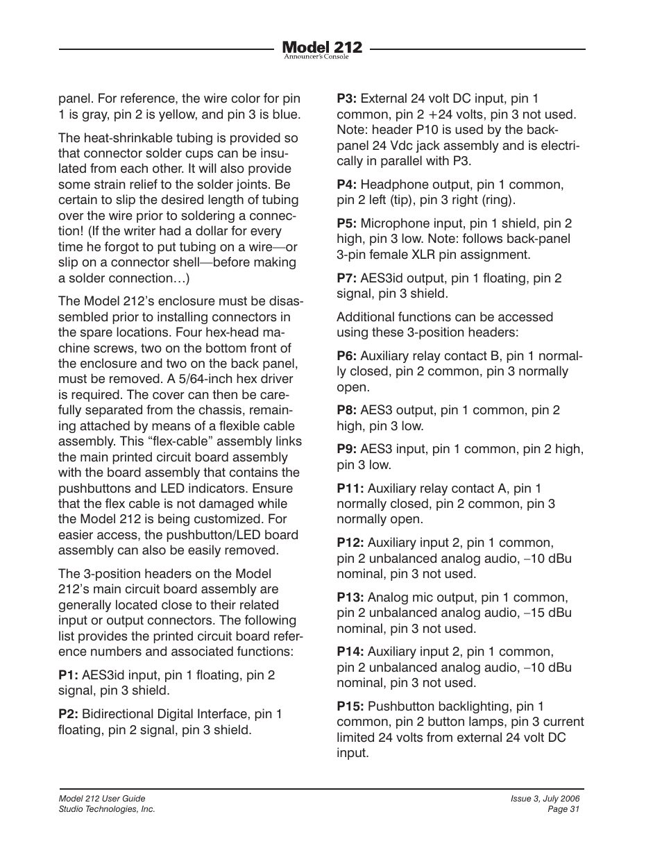 Studio Technologies 212 2006 User Manual | Page 31 / 37