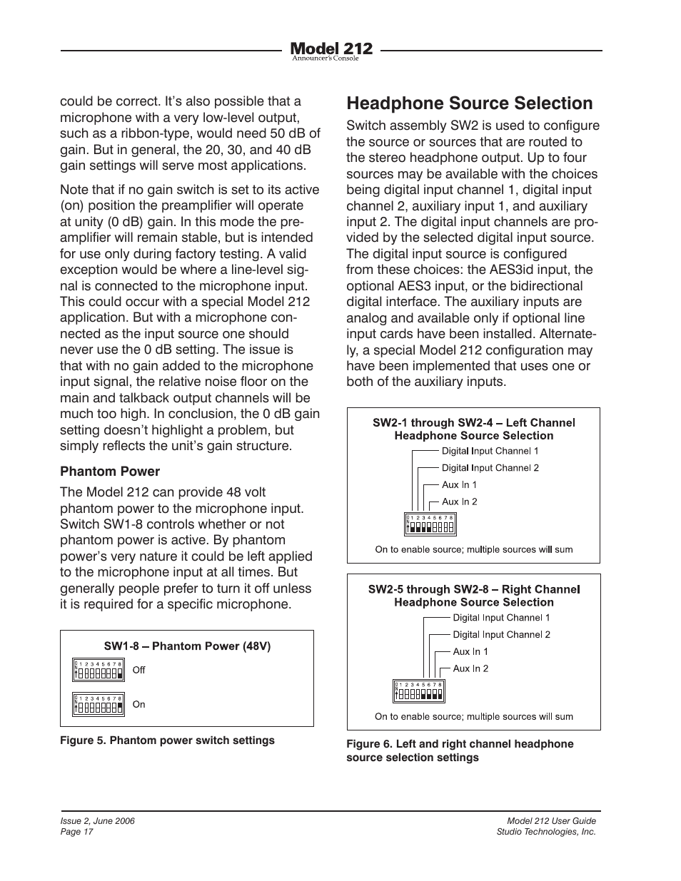 Headphone source selection | Studio Technologies M212-00151 User Manual | Page 16 / 36