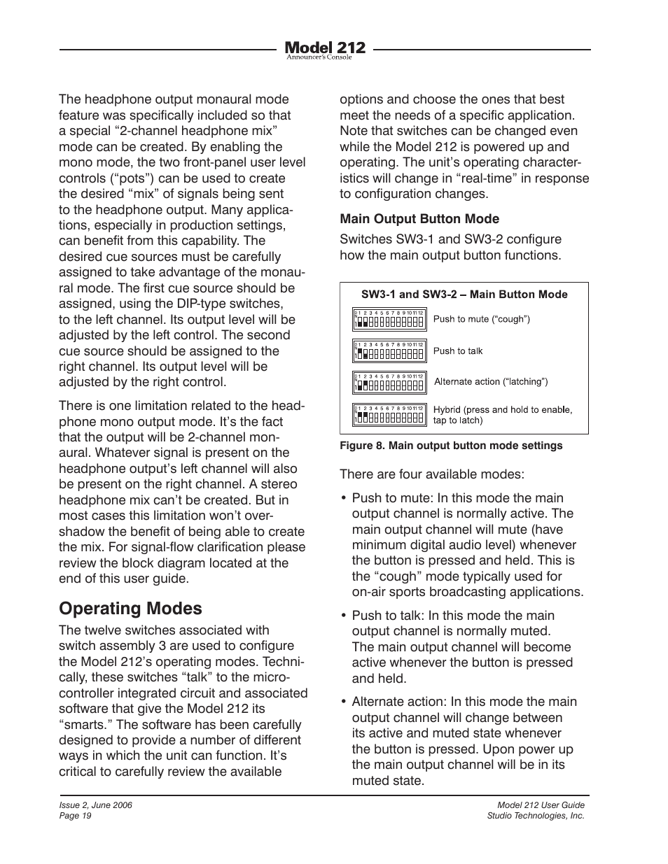 Operating modes | Studio Technologies M212-00151 User Manual | Page 18 / 36