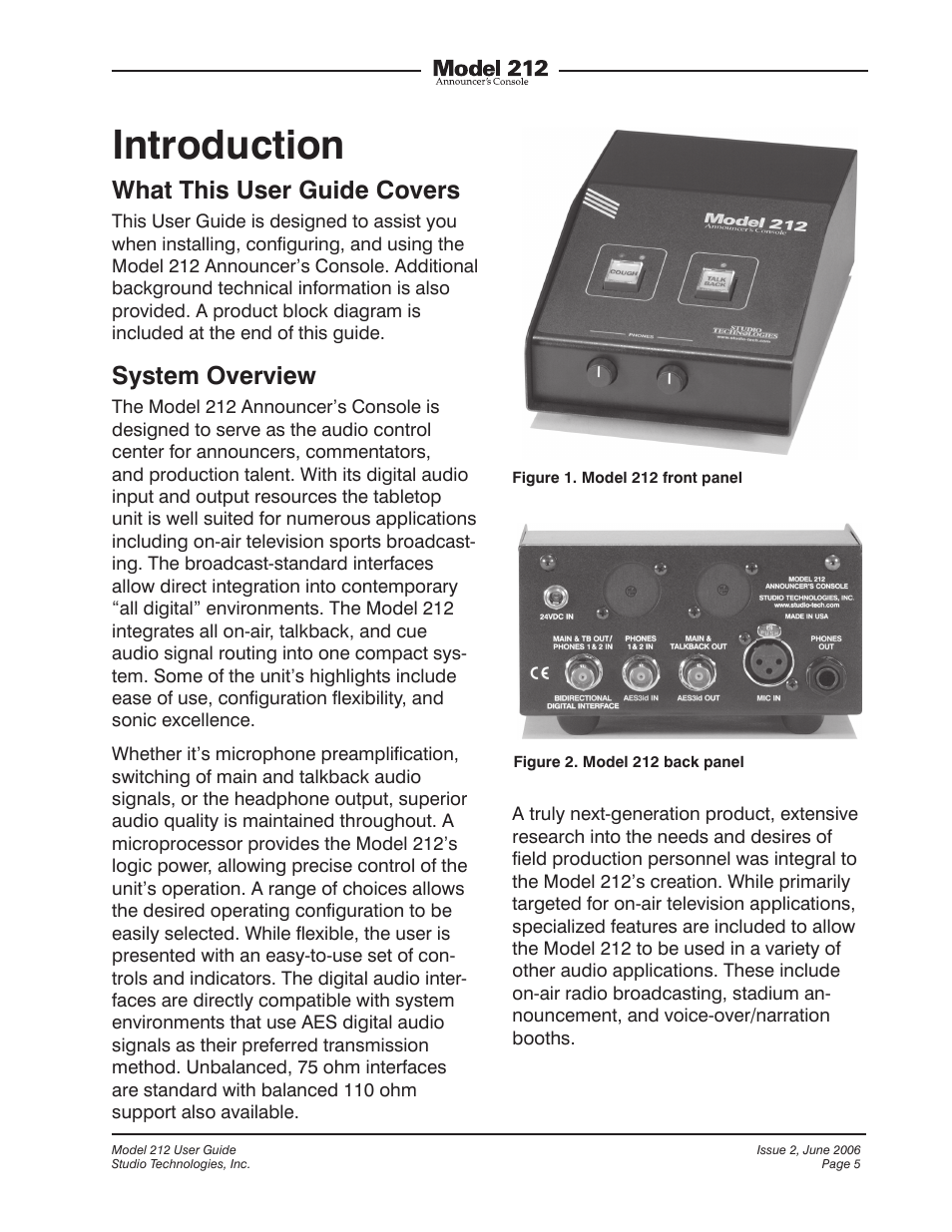 Introduction, What this user guide covers, System overview | Studio Technologies M212-00151 User Manual | Page 4 / 36