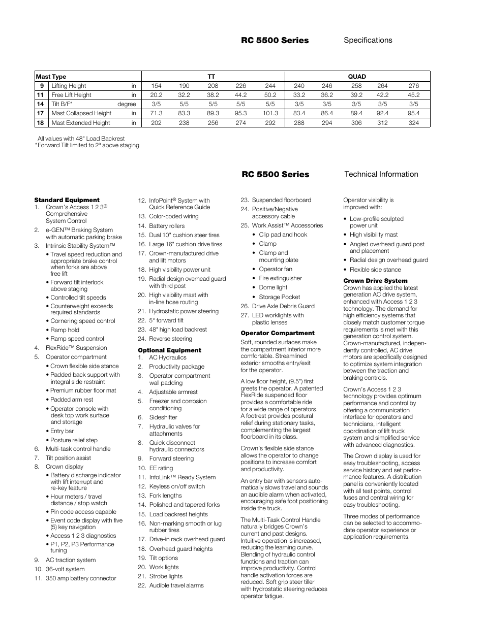 Rc 5500 series | Crown Equipment Stand-up Rider Lift Truck RC 5500 Series User Manual | Page 4 / 6