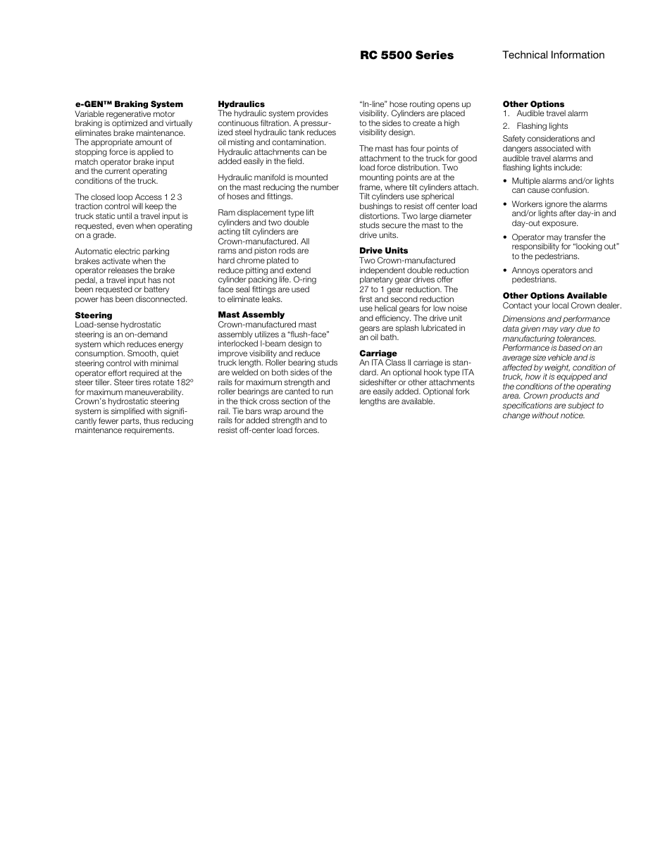 Rc 5500 series | Crown Equipment Stand-up Rider Lift Truck RC 5500 Series User Manual | Page 5 / 6