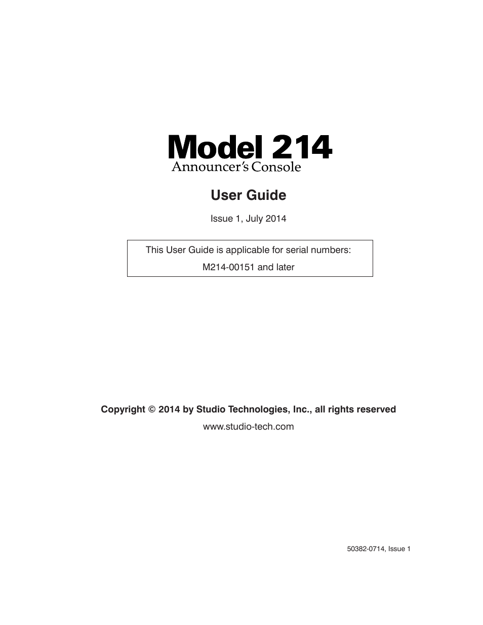 Studio Technologies 214 User Manual | 33 pages