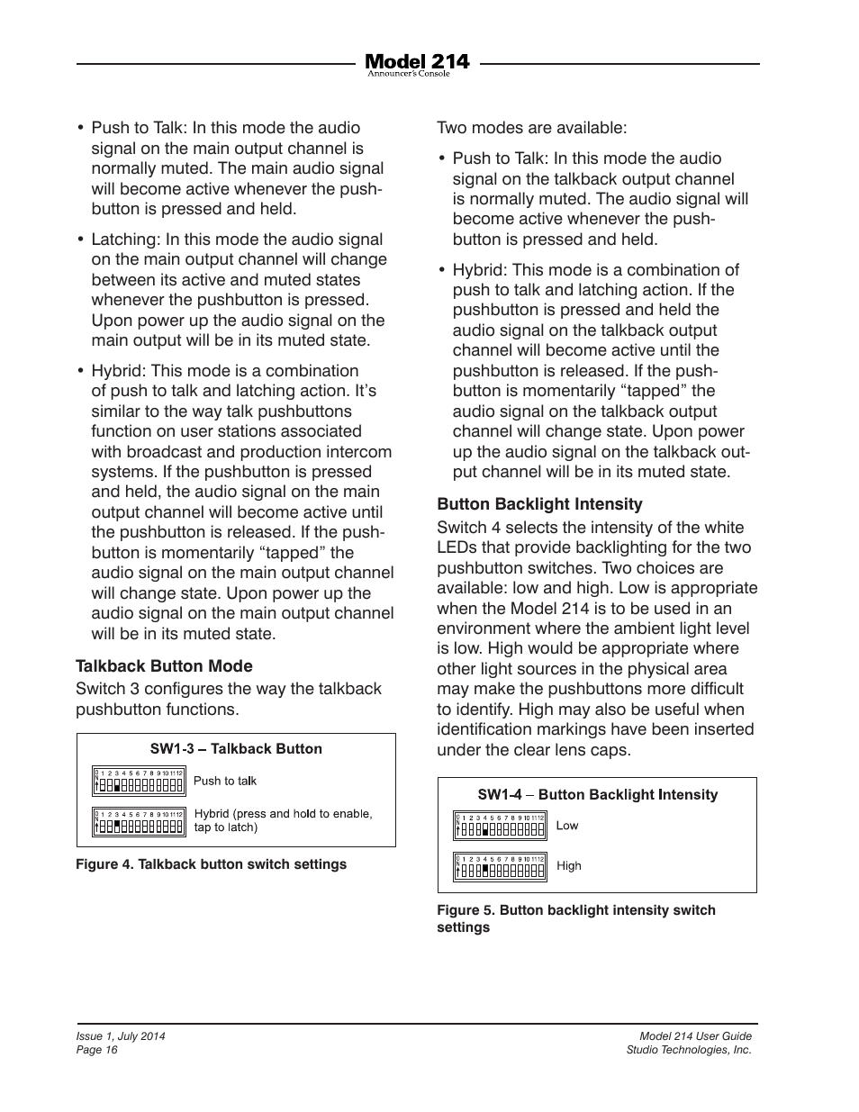 Studio Technologies 214 User Manual | Page 16 / 33