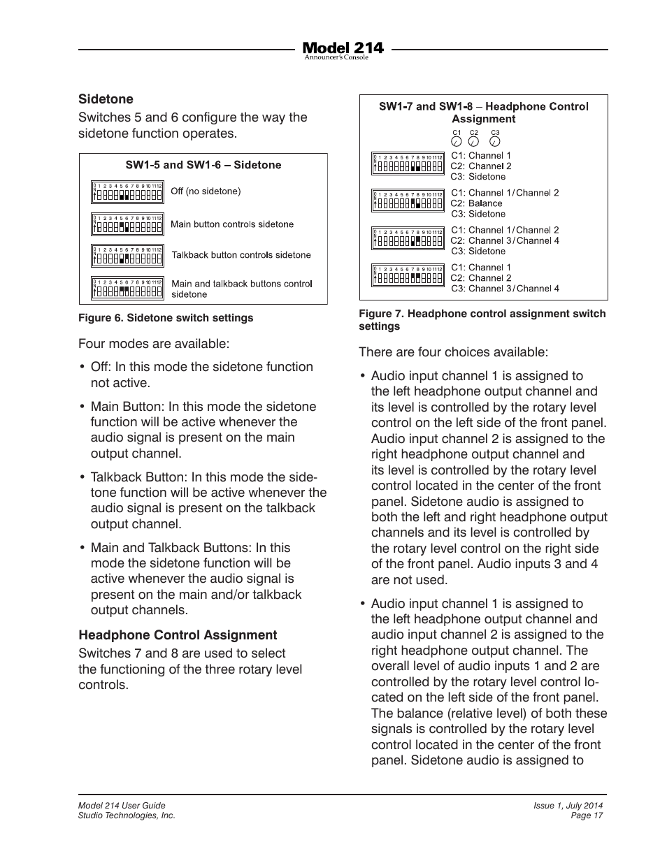 Studio Technologies 214 User Manual | Page 17 / 33