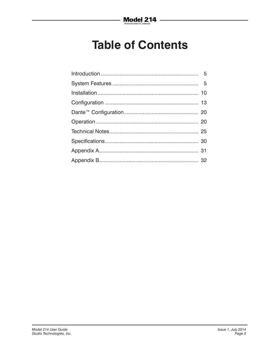 Studio Technologies 214 User Manual | Page 3 / 33