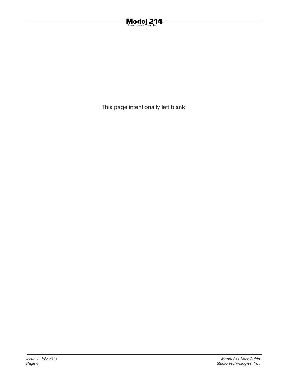 This page intentionally left blank | Studio Technologies 214 User Manual | Page 4 / 33