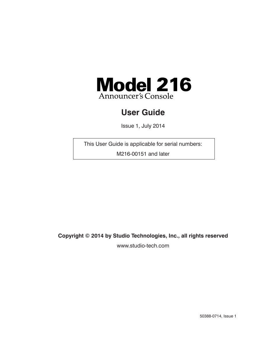 Studio Technologies 216 User Manual | 31 pages