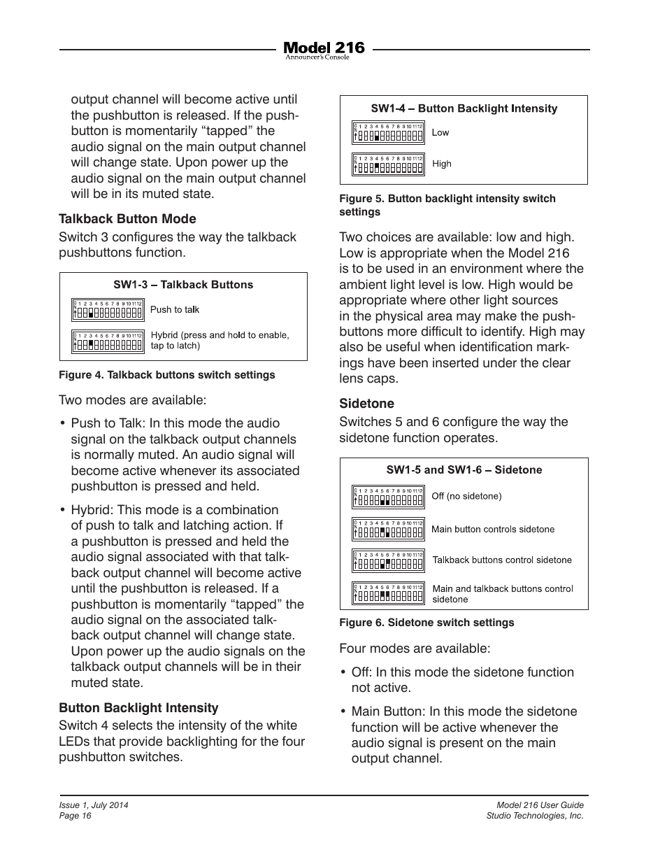 Studio Technologies 216 User Manual | Page 16 / 31