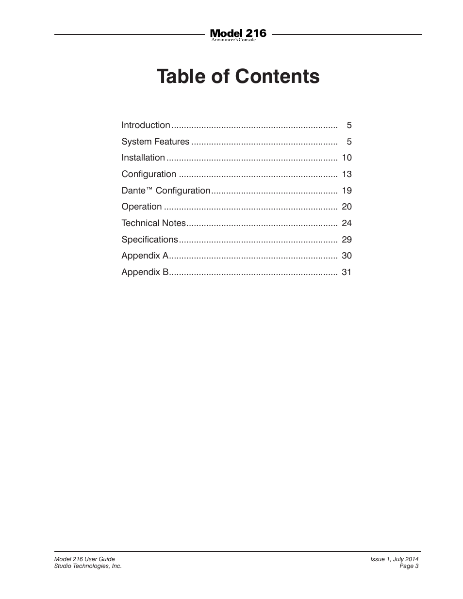 Studio Technologies 216 User Manual | Page 3 / 31