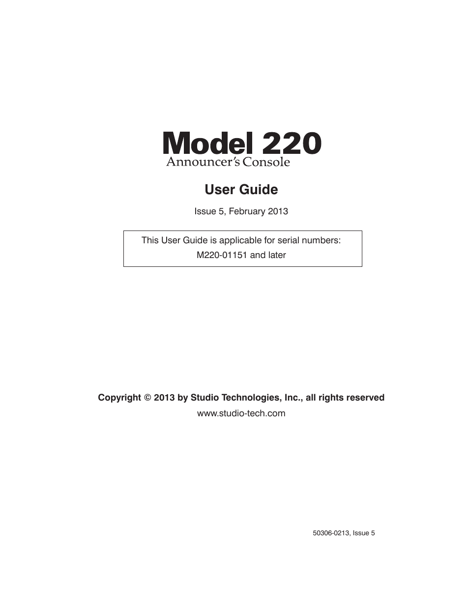 Studio Technologies 220 2013 User Manual | 43 pages