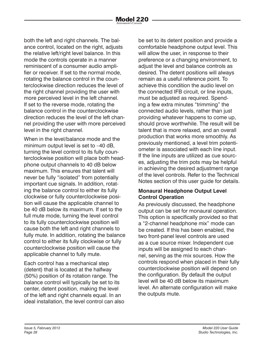 Studio Technologies 220 2013 User Manual | Page 28 / 43