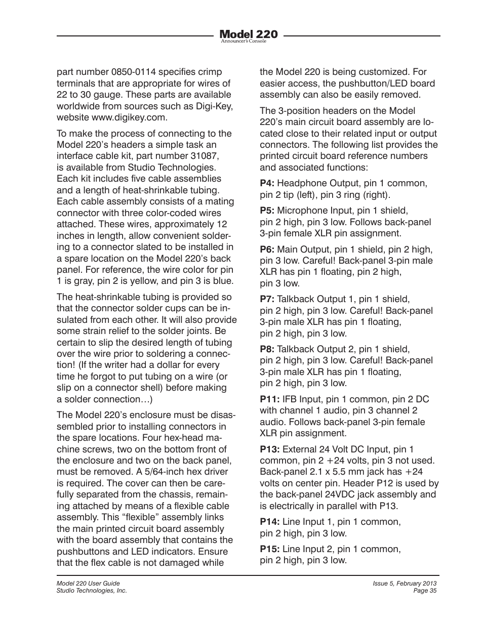 Studio Technologies 220 2013 User Manual | Page 35 / 43