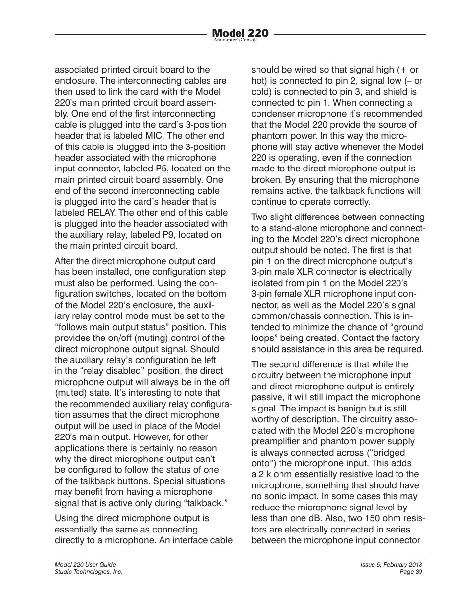 Studio Technologies 220 2013 User Manual | Page 39 / 43