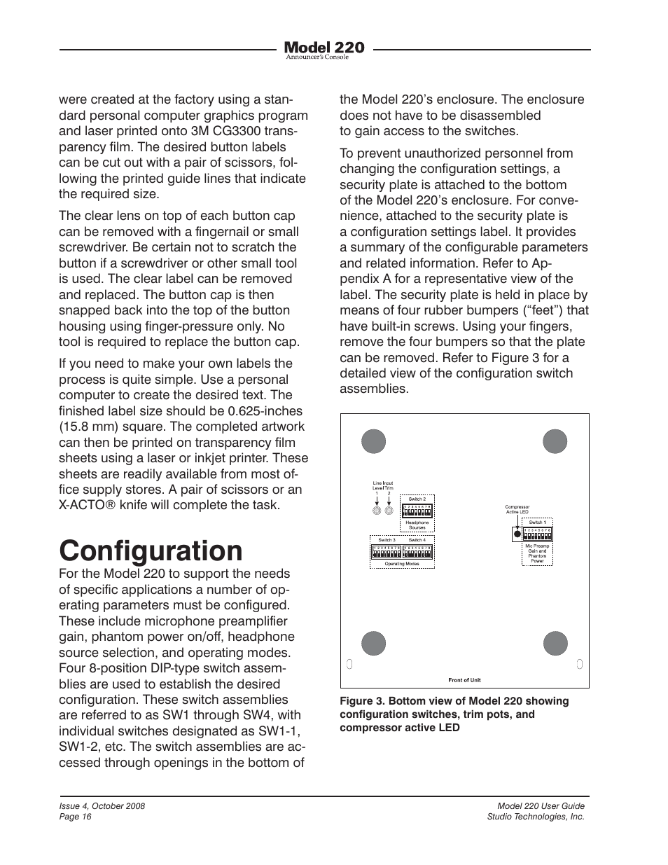 Configuration | Studio Technologies 220 2008 User Manual | Page 16 / 43