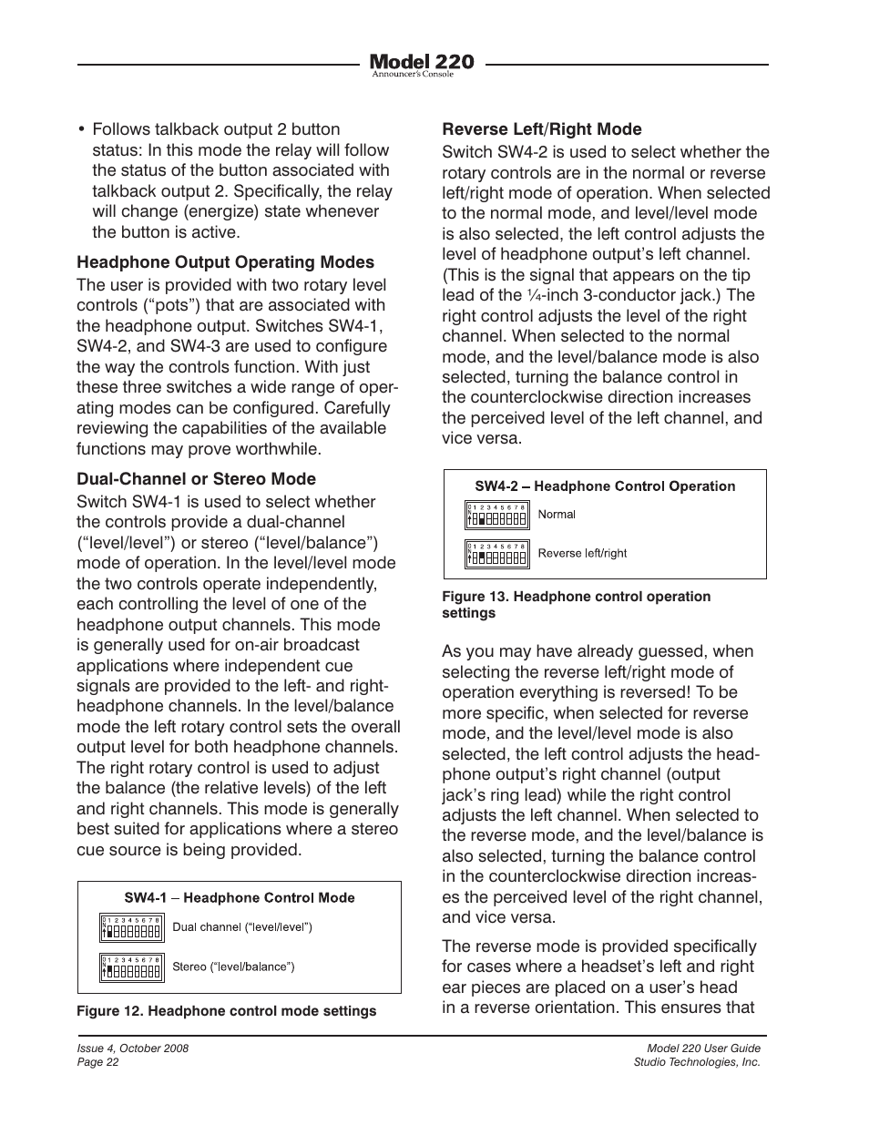 Studio Technologies 220 2008 User Manual | Page 22 / 43