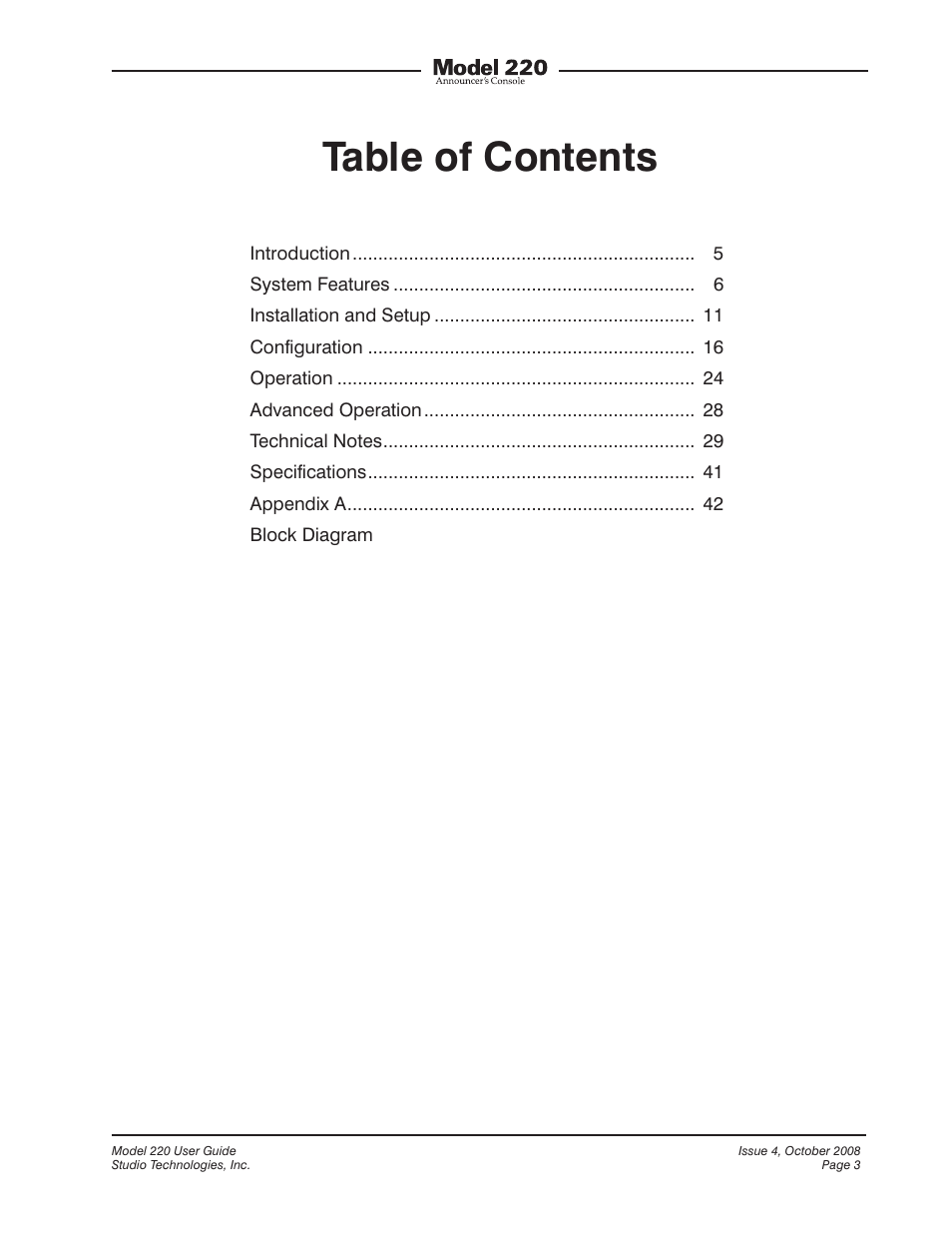 Studio Technologies 220 2008 User Manual | Page 3 / 43