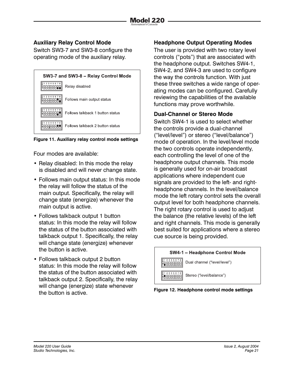 Studio Technologies 220 2004 User Manual | Page 20 / 42