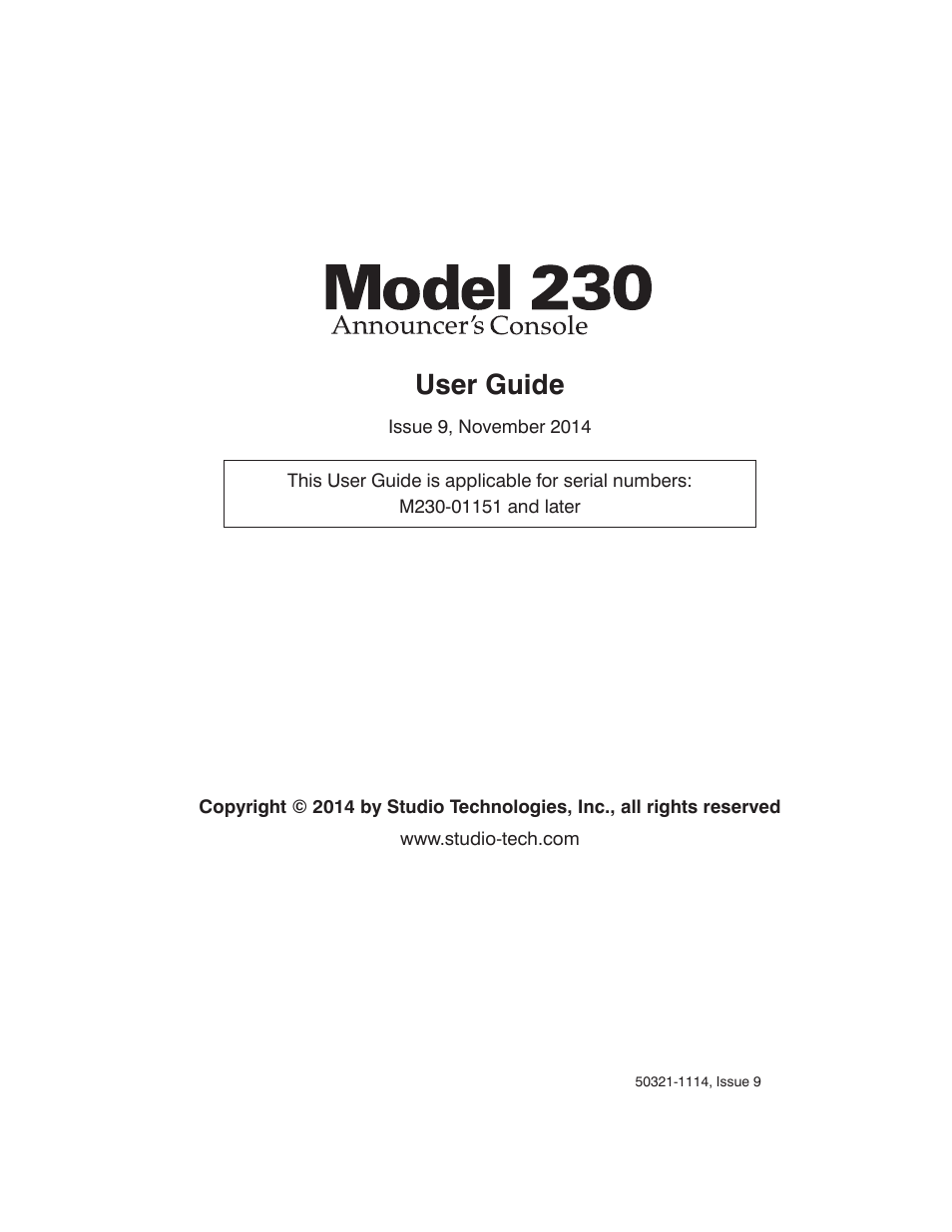 Studio Technologies 230 2014 User Manual | 51 pages