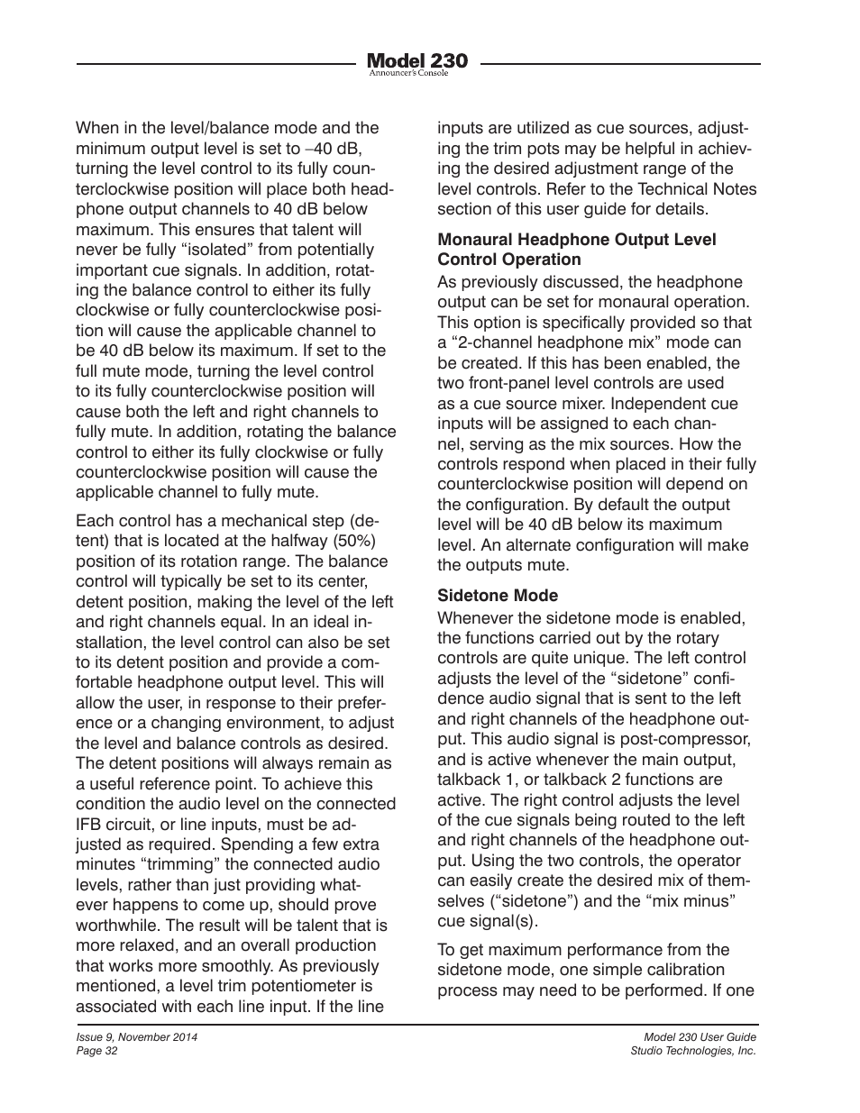 Studio Technologies 230 2014 User Manual | Page 32 / 51