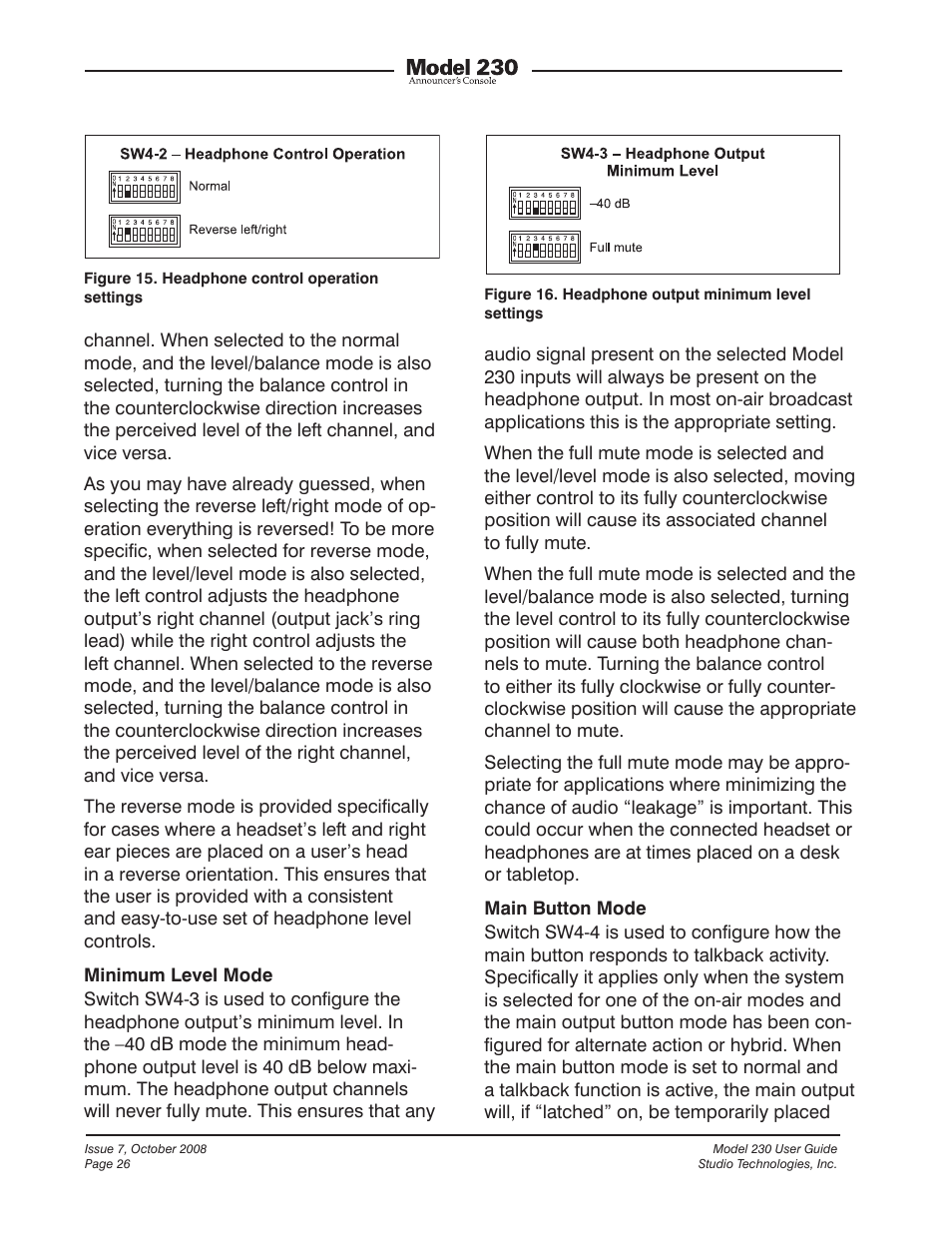 Studio Technologies 230 2008 User Manual | Page 26 / 55