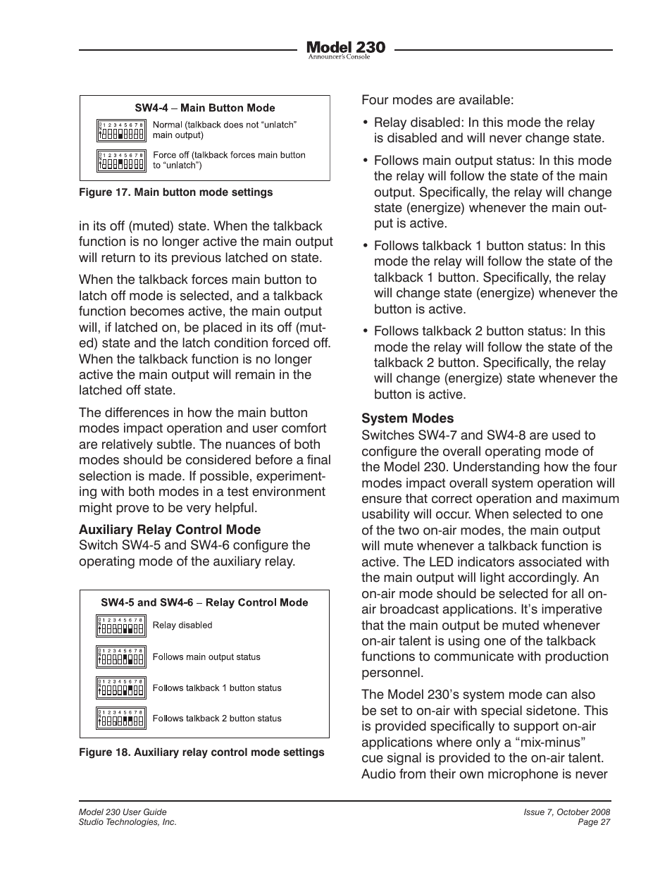 Studio Technologies 230 2008 User Manual | Page 27 / 55