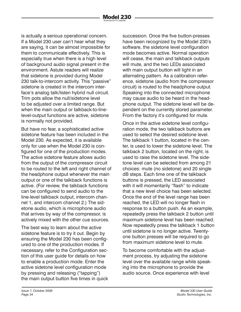 Studio Technologies 230 2008 User Manual | Page 34 / 55