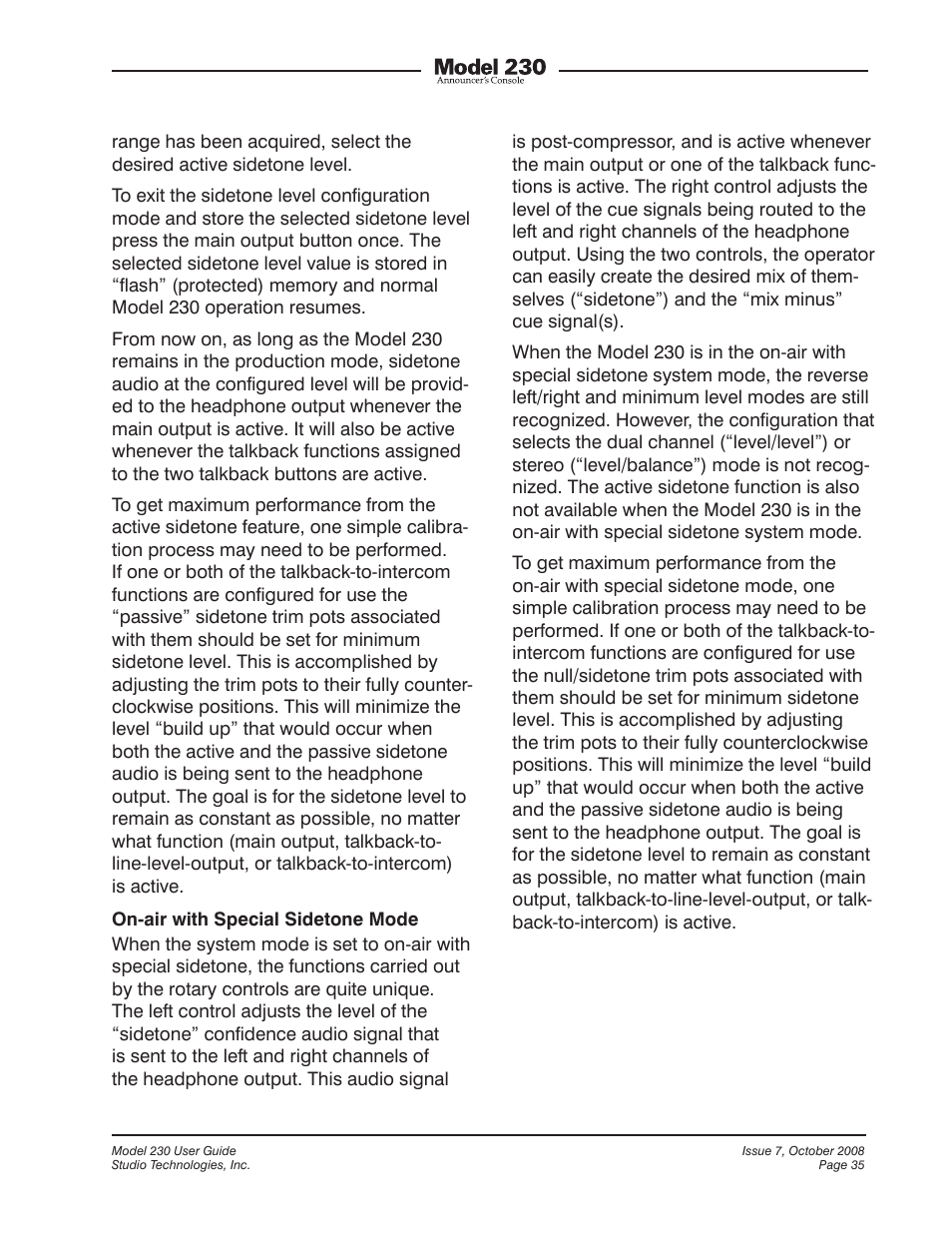 Studio Technologies 230 2008 User Manual | Page 35 / 55