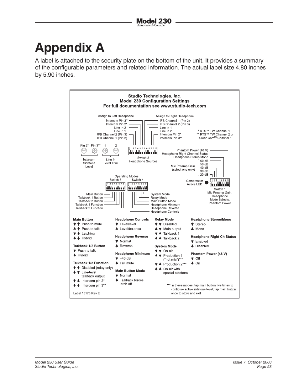 Appendix a | Studio Technologies 230 2008 User Manual | Page 53 / 55