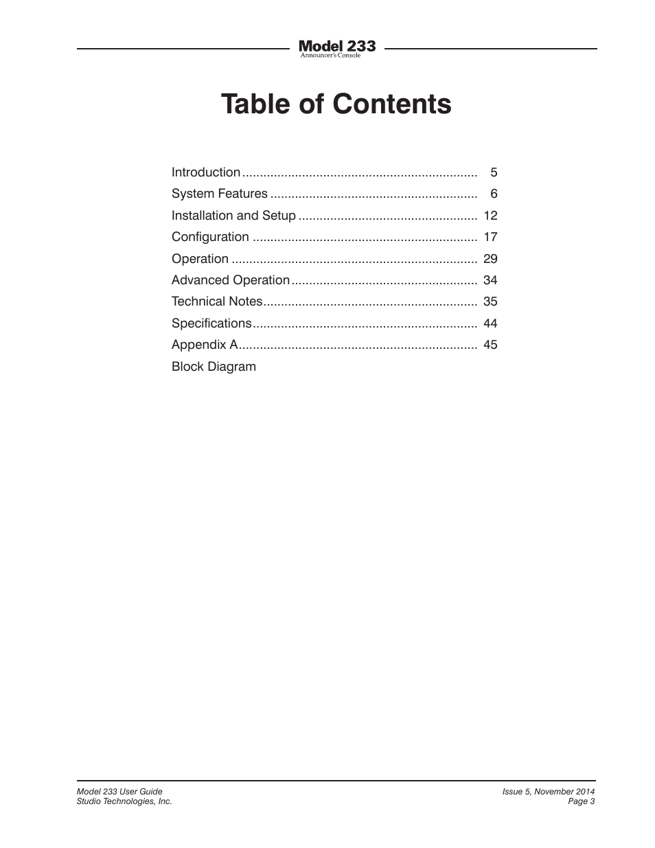 Studio Technologies M233-01151 User Manual | Page 3 / 47