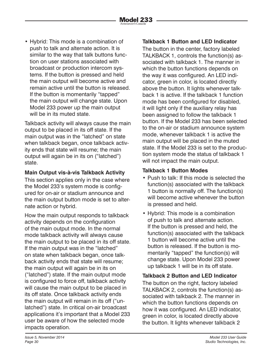 Studio Technologies M233-01151 User Manual | Page 30 / 47