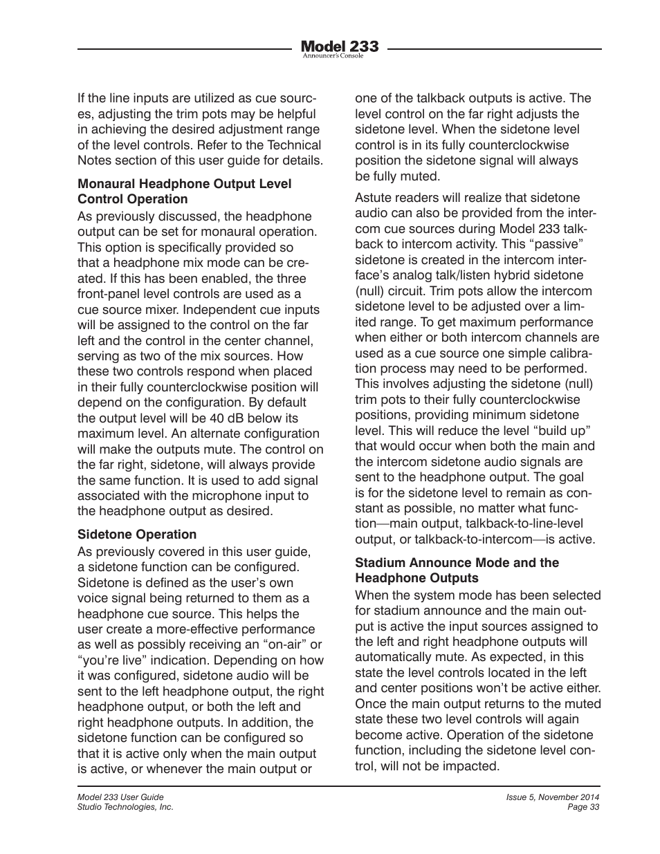 Studio Technologies M233-01151 User Manual | Page 33 / 47