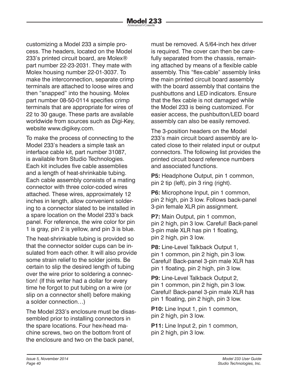 Studio Technologies M233-01151 User Manual | Page 40 / 47