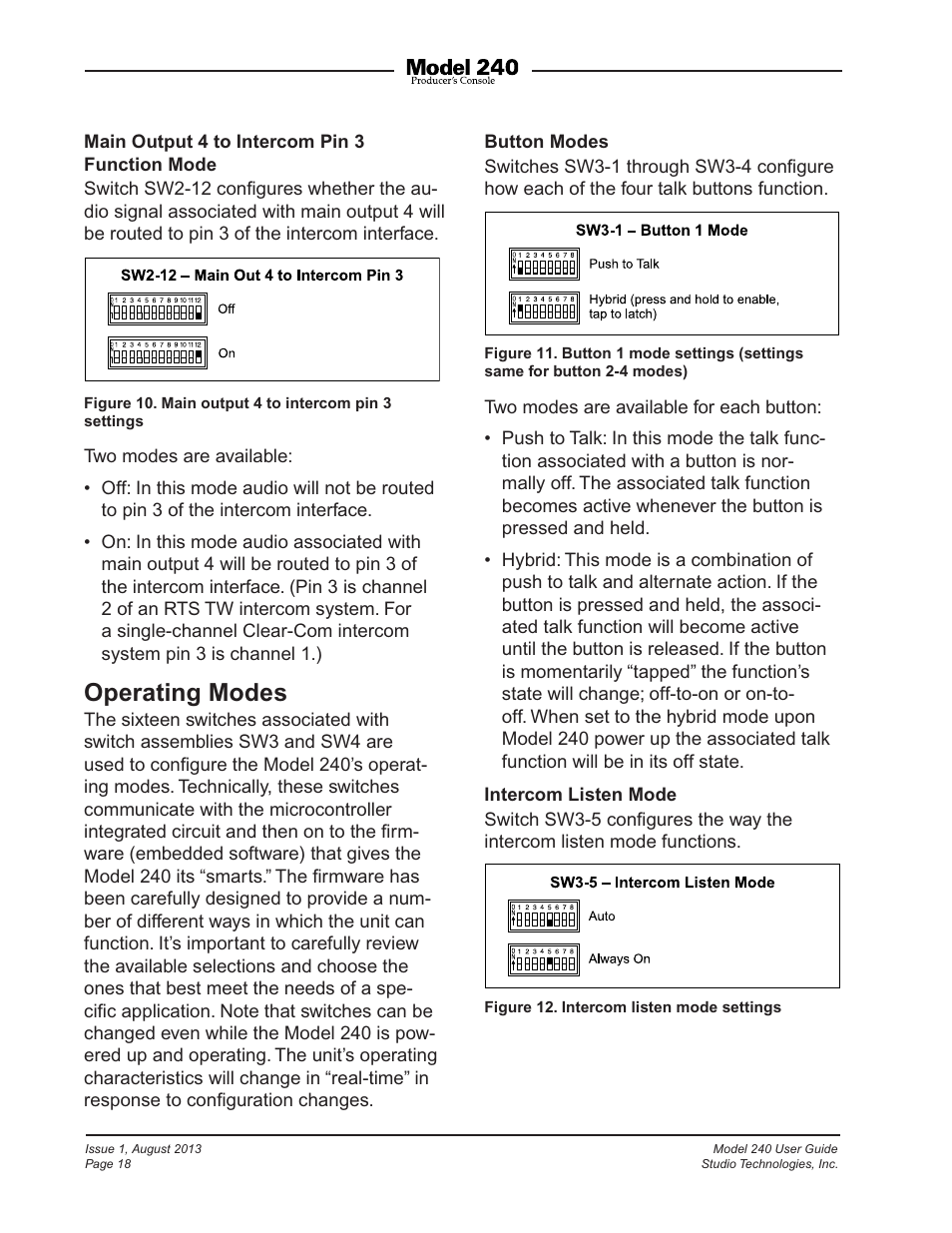 Operating modes | Studio Technologies 240 User Manual | Page 18 / 37