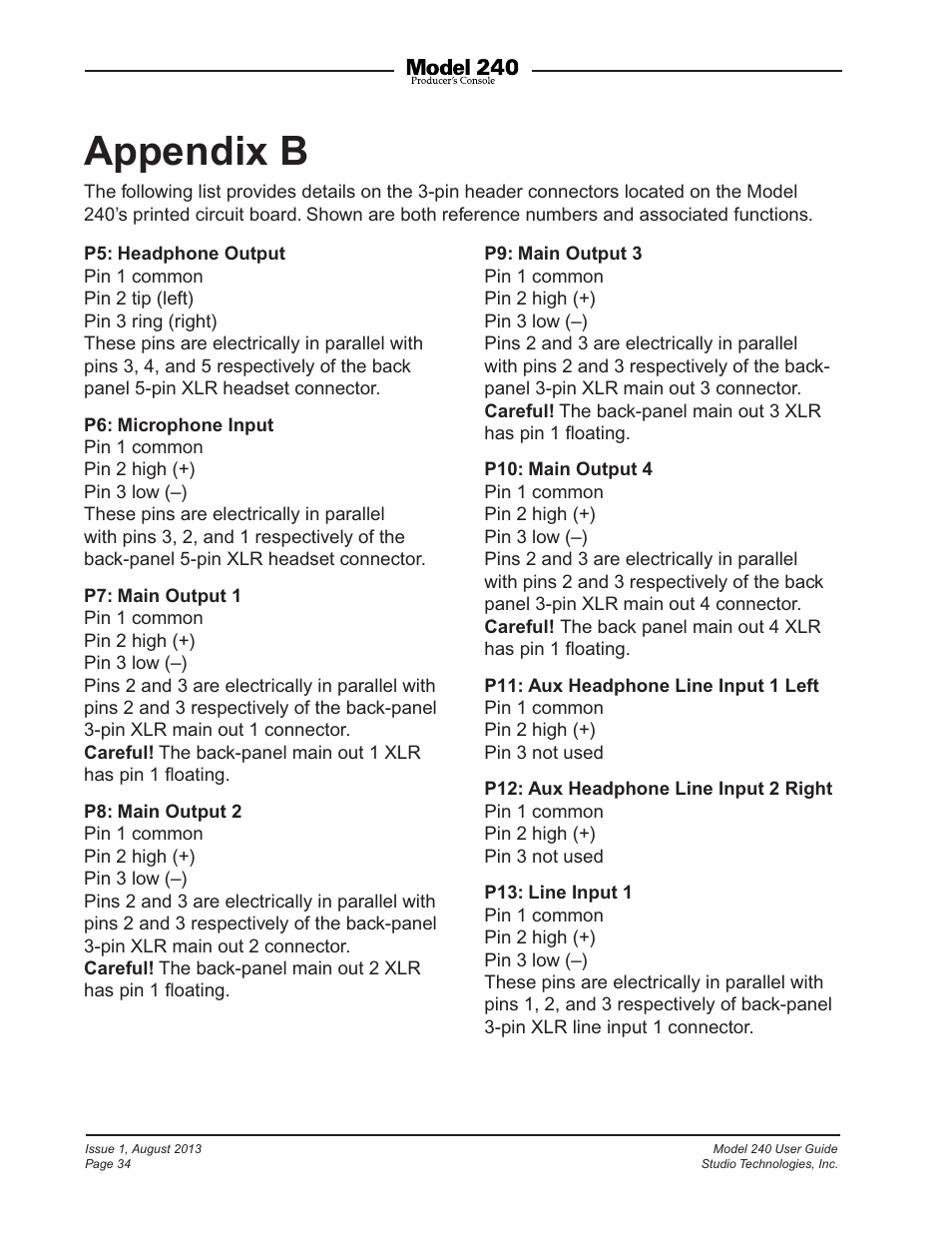 Appendix b | Studio Technologies 240 User Manual | Page 34 / 37