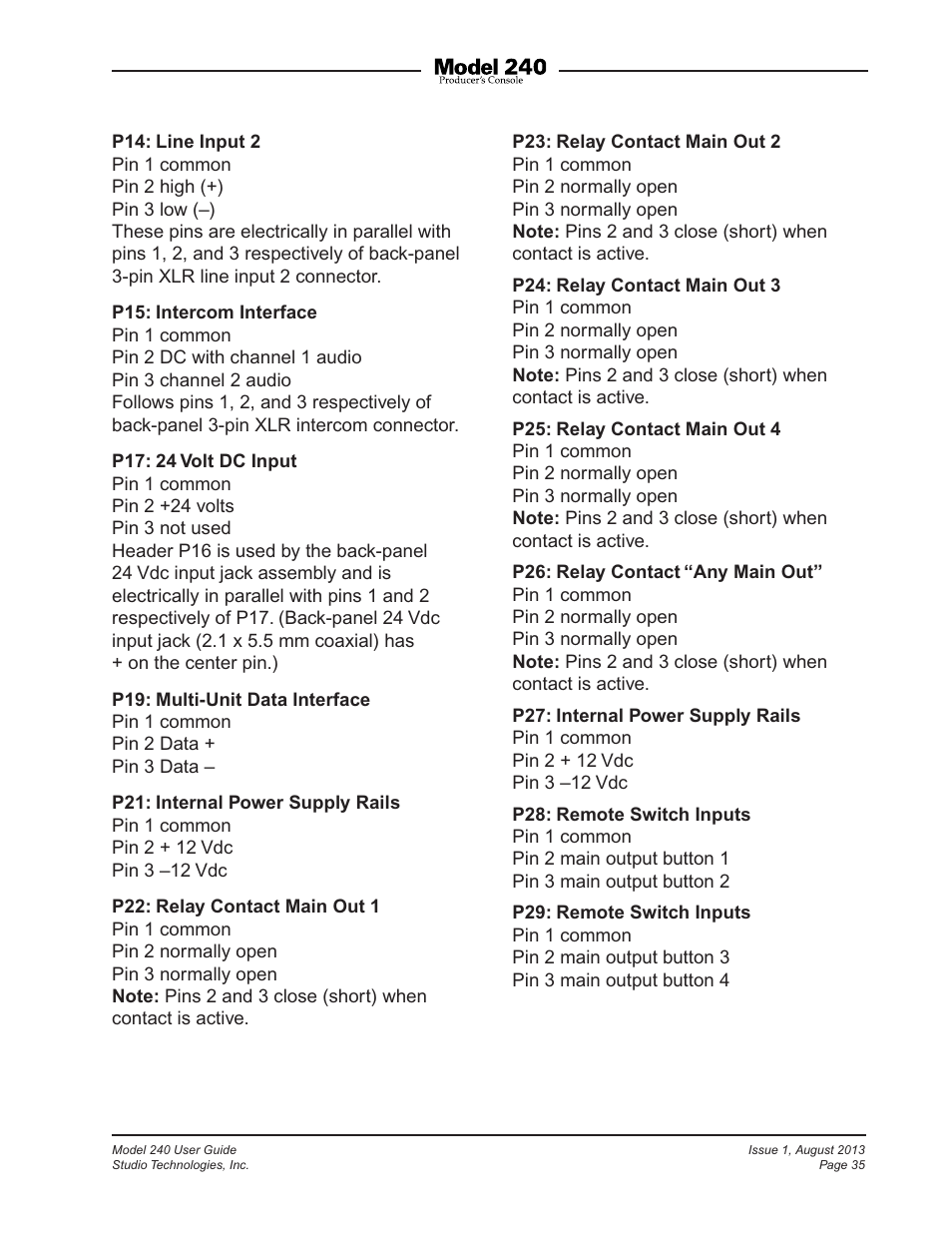 Studio Technologies 240 User Manual | Page 35 / 37