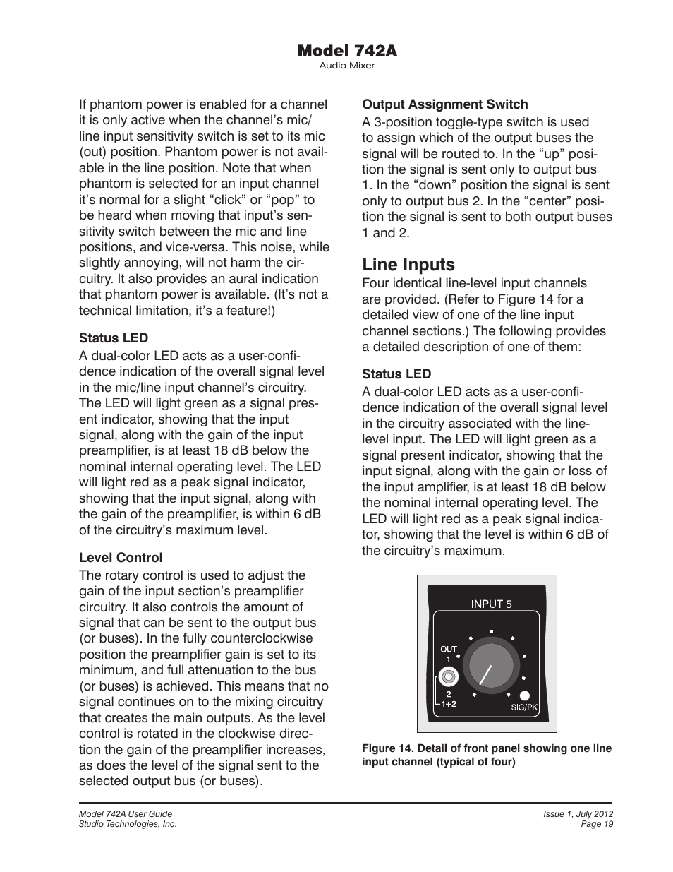 Line inputs | Studio Technologies 742A User Manual | Page 19 / 31