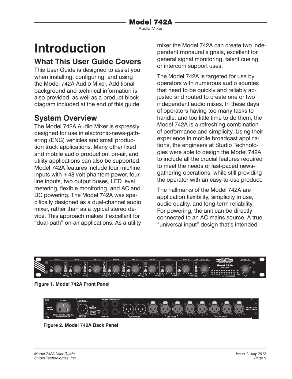 Introduction, What this user guide covers, System overview | Studio Technologies 742A User Manual | Page 5 / 31